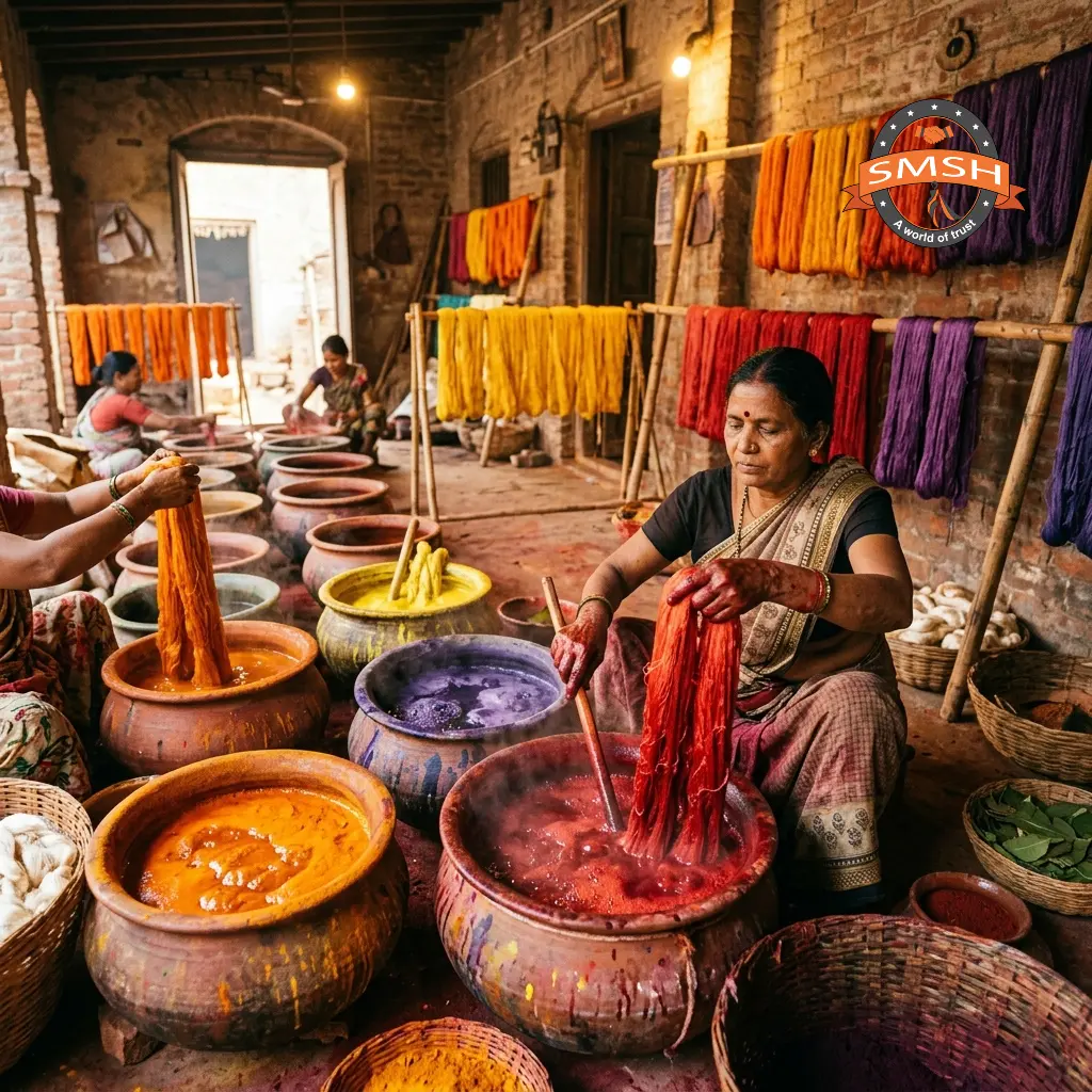Traditional silk thread dyeing